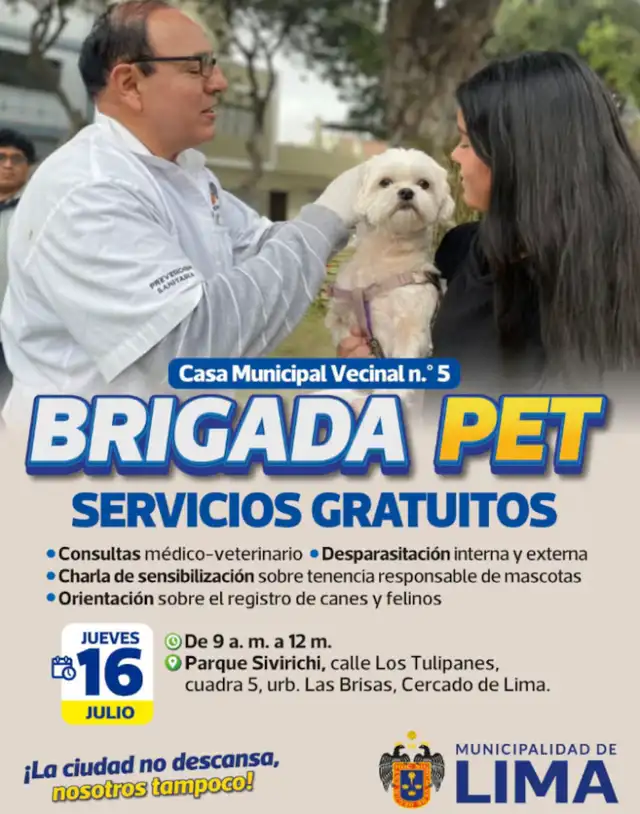 Campaña veterinaria gratuita este 16 de julio en Cercado de Lima