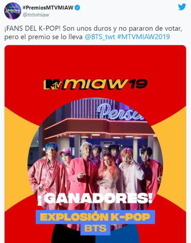 BTS ganó como Explosión K-pop en 2019. Foto: MTV