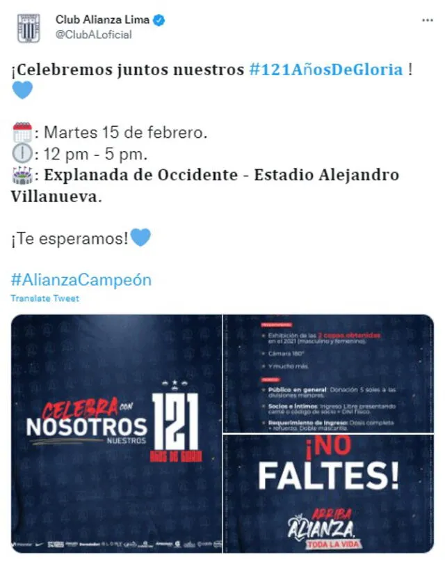 Publicación Alianza Lima. Foto: Captura Twitter