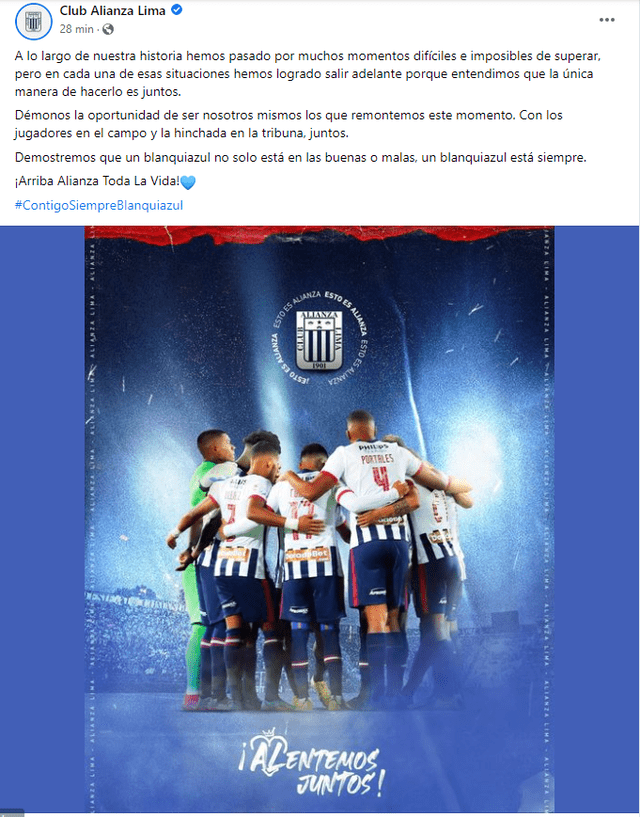 Alianza Lima y su pronunciamiento tras la goleada ante River Plate. Foto: captura Facebook