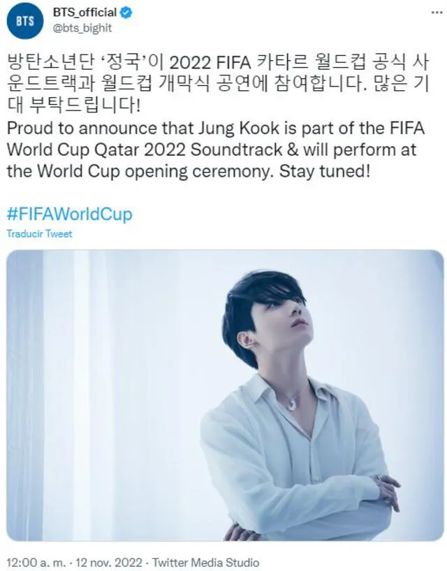 Jungkook en el Mundial Qatar 2022. Foto: BIGHIT
