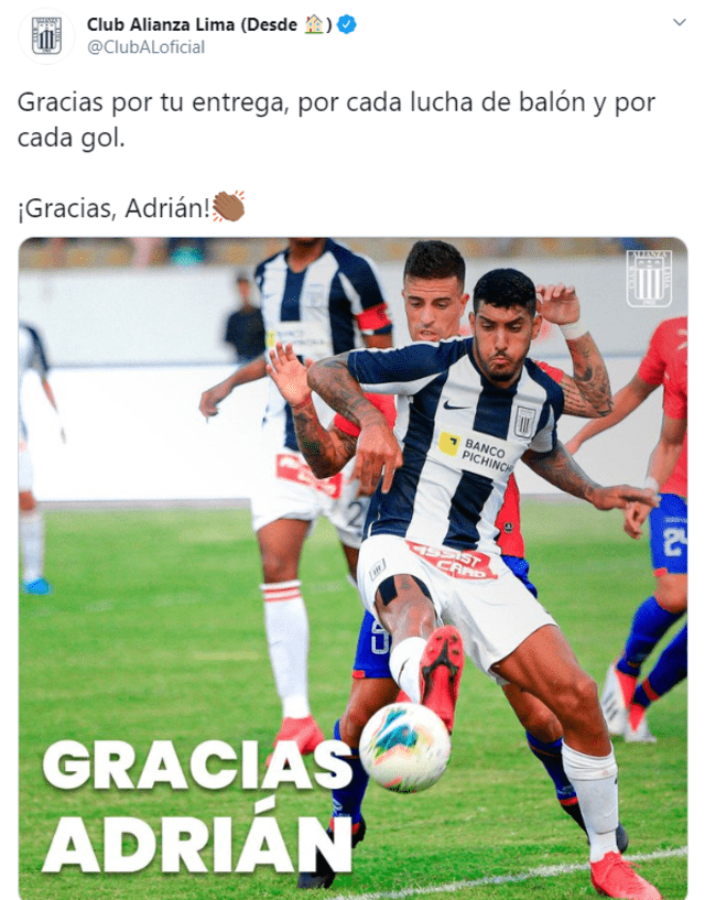 Mensaje de despedida de Alianza Lima para Adrián Balboa.