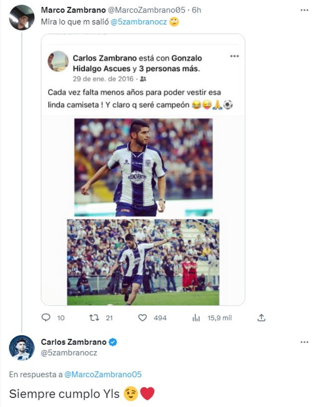  Publicación de Carlos Zambrano en redes sociales. Foto: captura de Twitter   