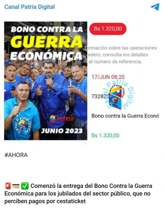 Bono de Guerra jubilados junio 2023 | bono de 1.320 bolívares 
