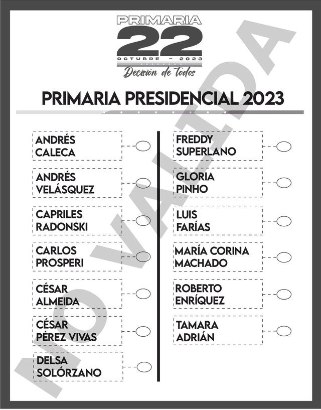  Comisión Nacional de Primarias: así sería la cédula de votación. Foto: composición LR/CNP   