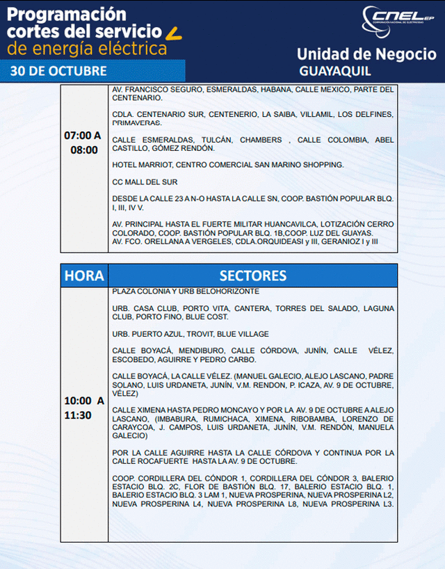 Corte de luz 31 de octubre en Ecuador horarios de apagón hoy en Quito