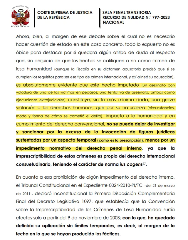  Resolución de la Corte Suprema sobre el caso Hugo Bustíos.    