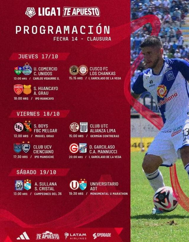  Programación de la fecha 15 del Torneo Clausura. Foto: Liga 1   