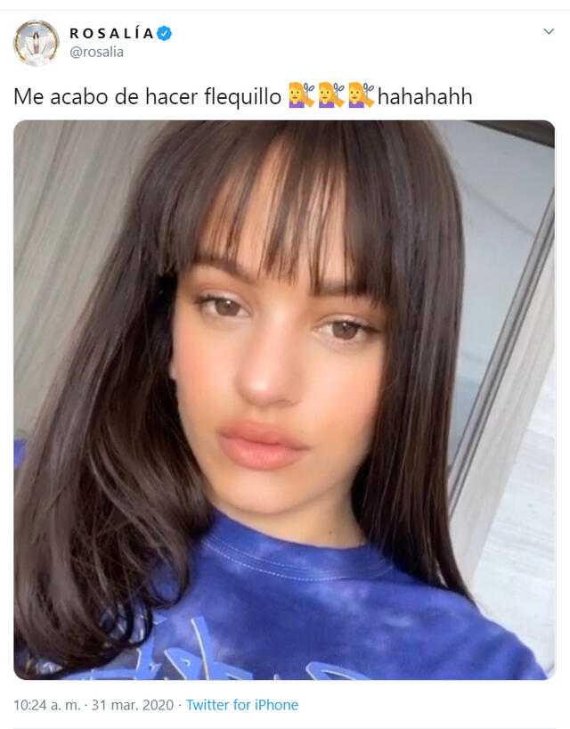 La publicación de Rosalía en Twitter anunciando su nuevo look.