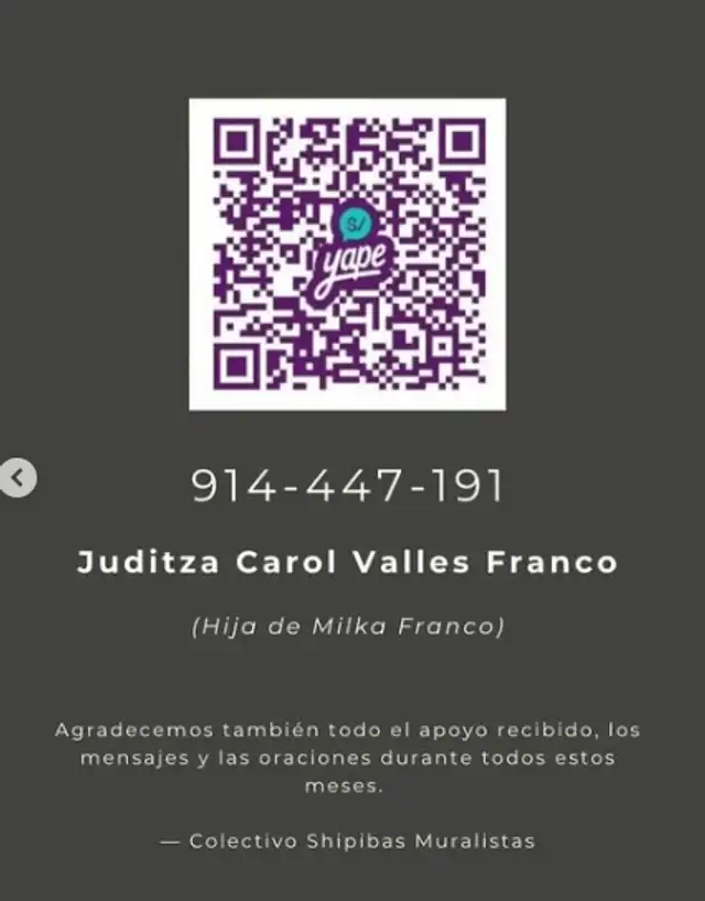  Hija Milka Franco pide ayuda para trasladar el cuerpo de su madre a la selva. Foto: Instagram/colectivoshipibasmuralistas   