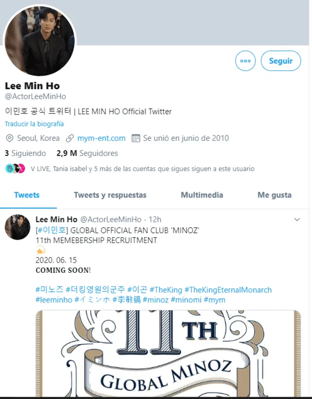 Lee Min Ho en Twitter