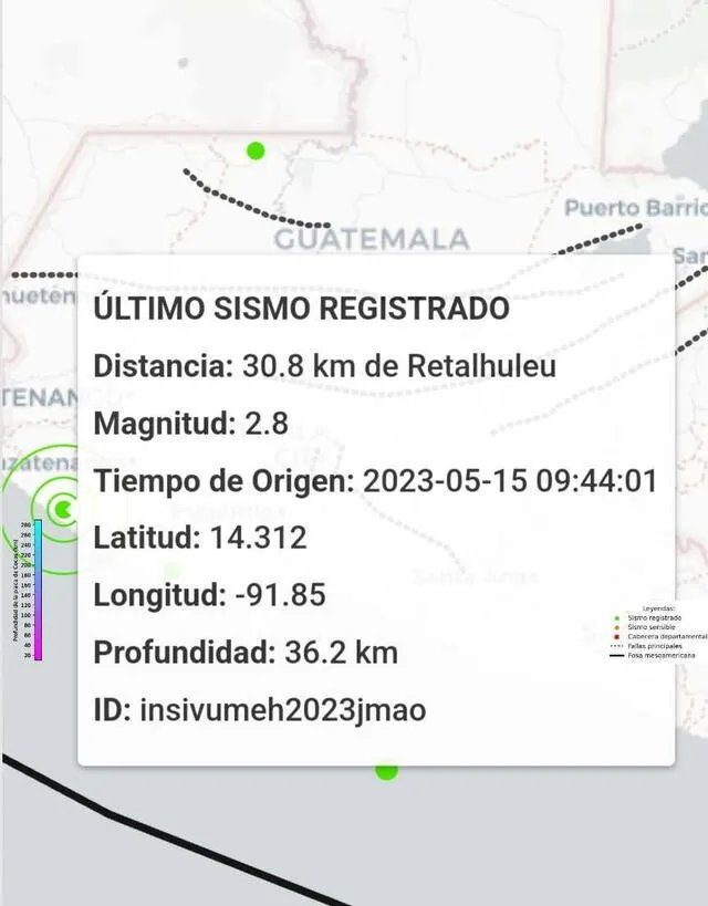 Último temblor registrado en Guatemala. Foto: Insivumeh.
