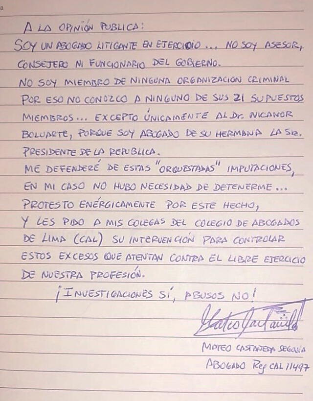 Carta de Mateo Castañeda. Foto: Mateo Castañeda   