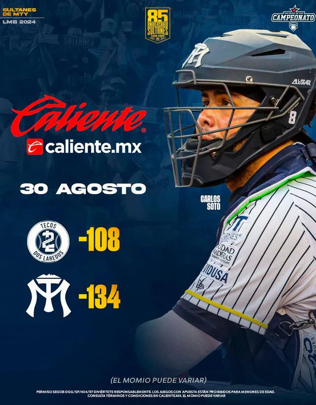 Revisa cuánto paga Caliente.mx por apostarle a Sultanes o Tecos en el juego 6 de HOY, 30 de agosto. Foto: SultanesOficial / X   