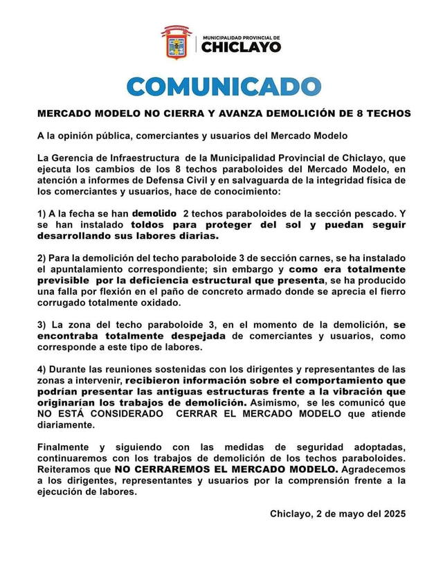 Comunicado de la Municipalidad de Chiclayo   