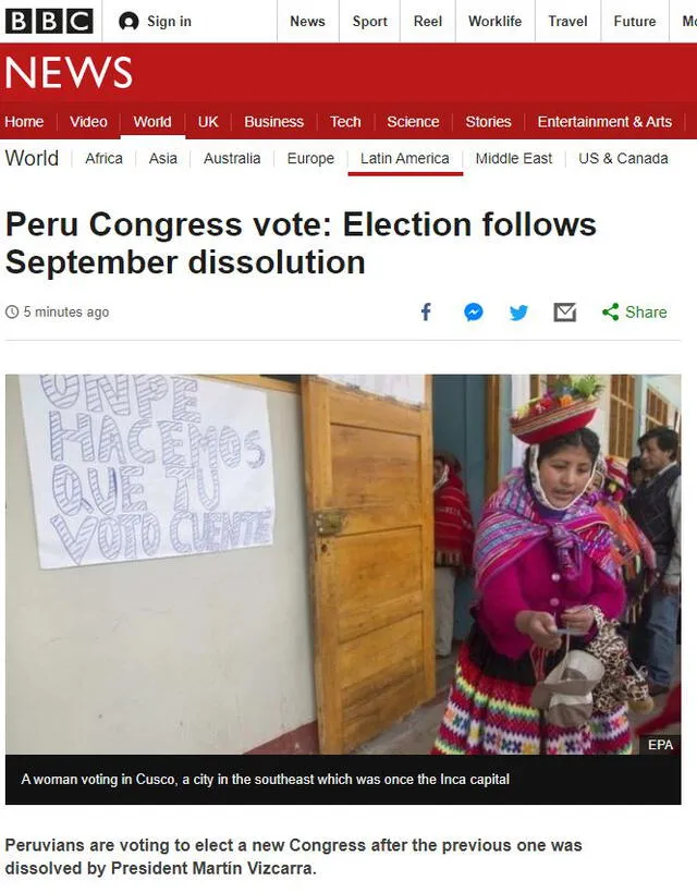 Así informan los medios internacionales sobre las Elecciones 2020. Foto: Captura