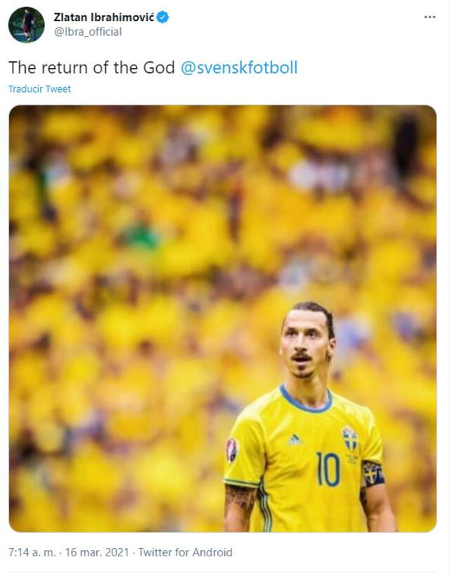 Mensaje de Zlatan Ibrahimovic. Foto: Twitter