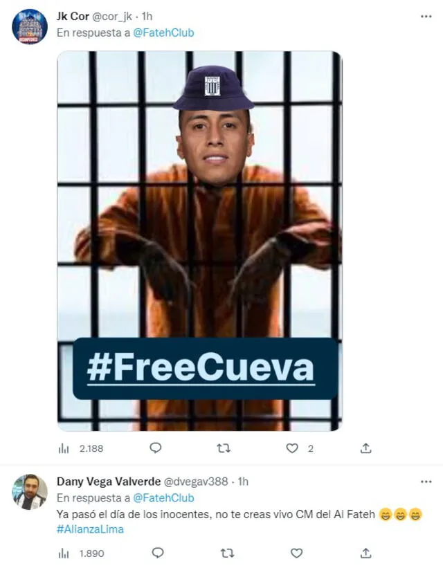 Hinchas de Alianza Lima pidieron que Al Fateh deje salir a Christian Cueva. Foto: captura de Twitter