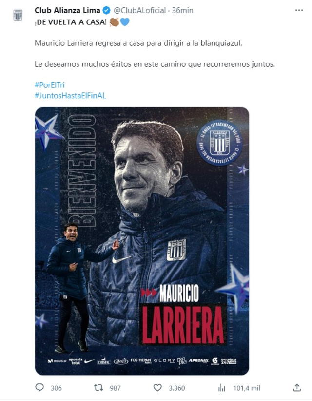  Mauricio Larriera vuelve a Alianza Lima luego de 16 años. Foto: Alianza Lima.   