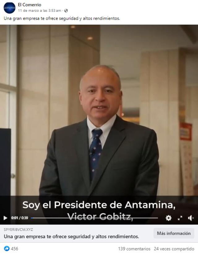  Desinformación sobre Antamina y Víctor Gobitz. Foto: captura de Facebook&nbsp;   