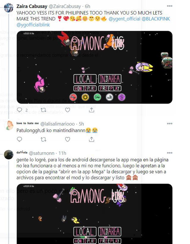 Comentarios de BLINK sobre Among Pink. Foto: Captura Twitter