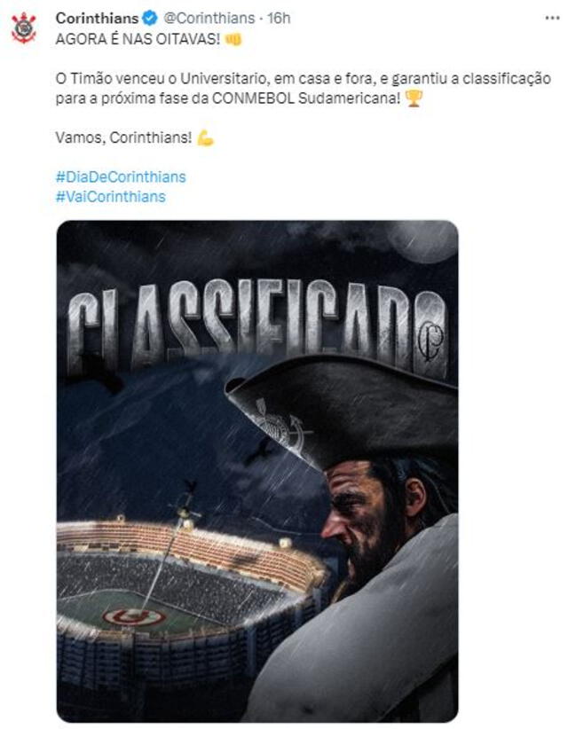 Publicación de Corinthians. Foto: Twitter   