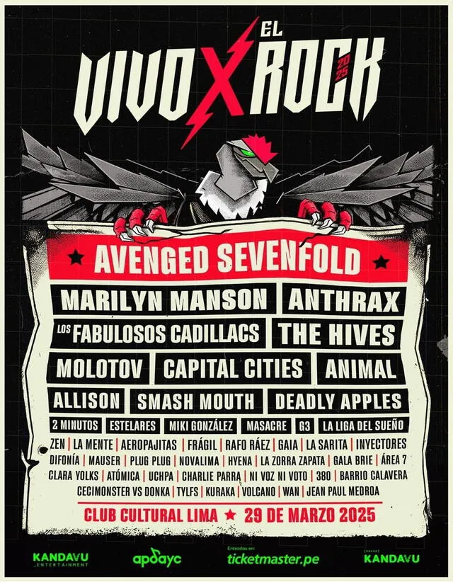 Póster oficial del line up del 'Vivo x el Rock 2025'. Foto: Instagram   