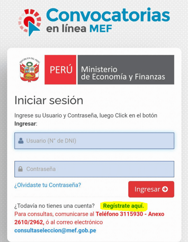 La postulación a esta convocatoria del MEF es por su portal web