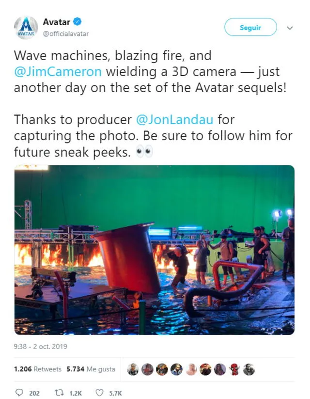 A través de la cuenta de Twitter de 'Avatar' se reveló las imágenes del rodaje de la secuela.