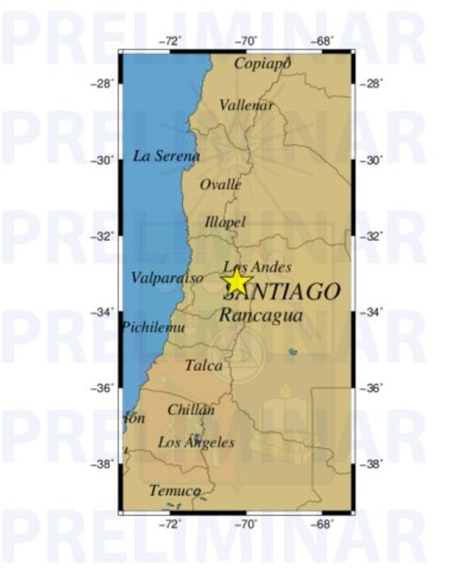  Epicentro del sismo en Chile. Foto: CSN<br>    