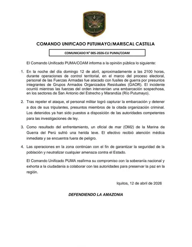 Comunicado del Comando Unificado Putumayo Comunicado del Comando Unificado Putumayo