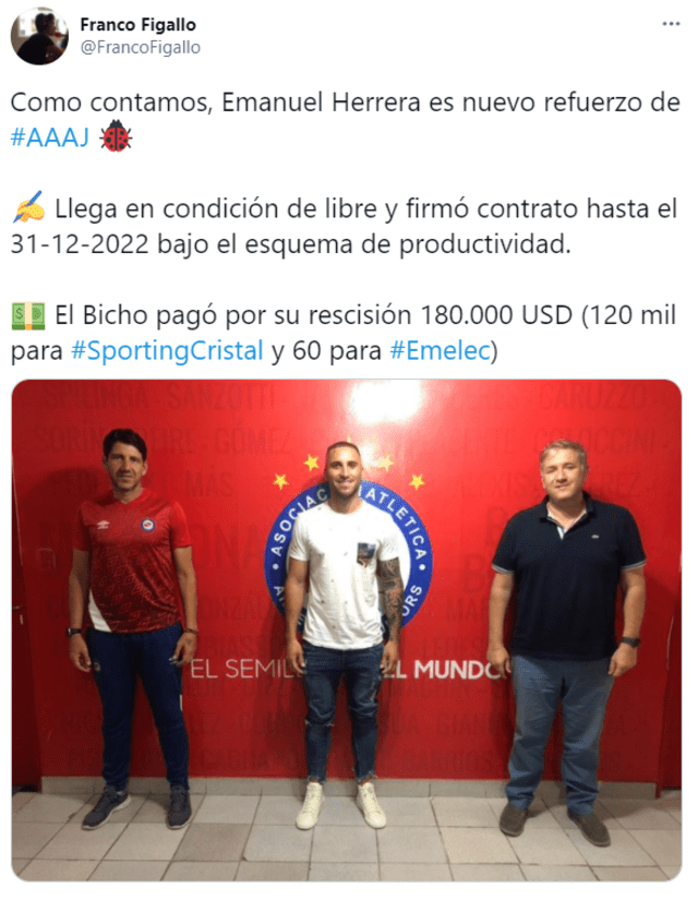 Datos sobre el fichaje de Emanuel Herrera a Argentinos Juniors.