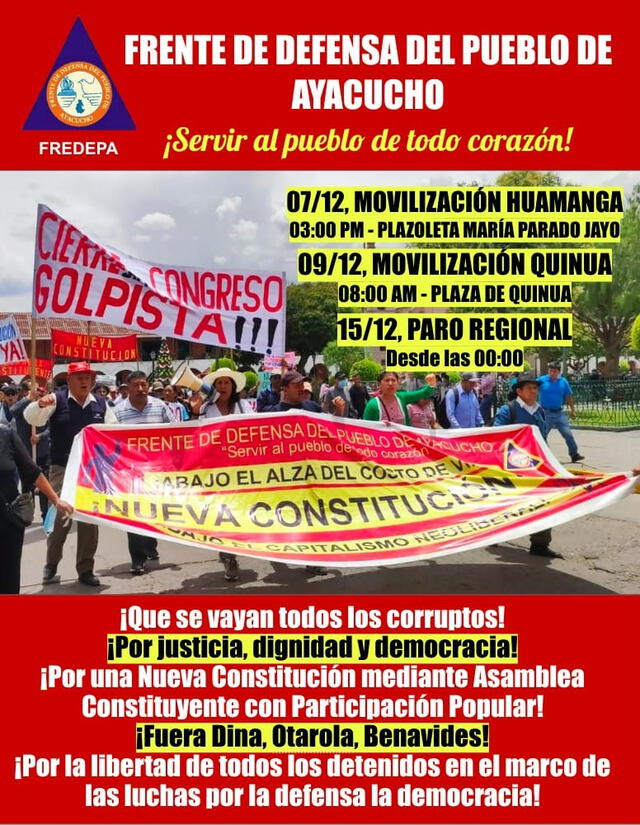  Comunicado emitido por el Frente de Defensa del Pueblo de Ayacucho. Foto: Facebook Frente de Defensa del Pueblo de Ayacucho   