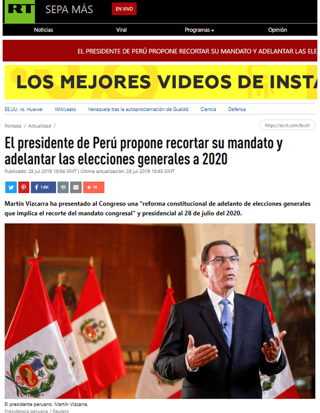 Martín Vizcarra propone reforma para adelanto de elecciones para julio del 2020. Foto: Captura