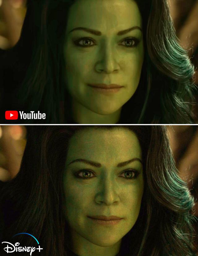 Imágenes comparativas de las mejoras en el CGI de "She-Hulk". Foto: Disney+
