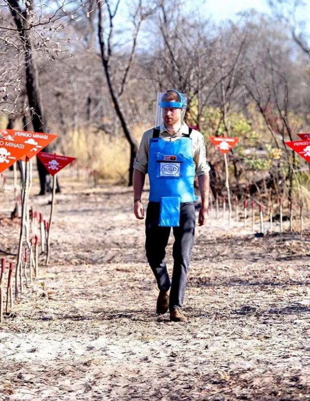 Príncipe Harry atravesando un campo minado en Angola Príncipe Harry atravesando un campo minado en Angola