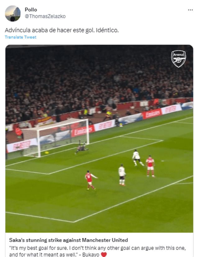  Hinchas compararon el golazo de Luis Advíncula con uno de Arsenal. <strong>Foto: captura Twitter</strong>   