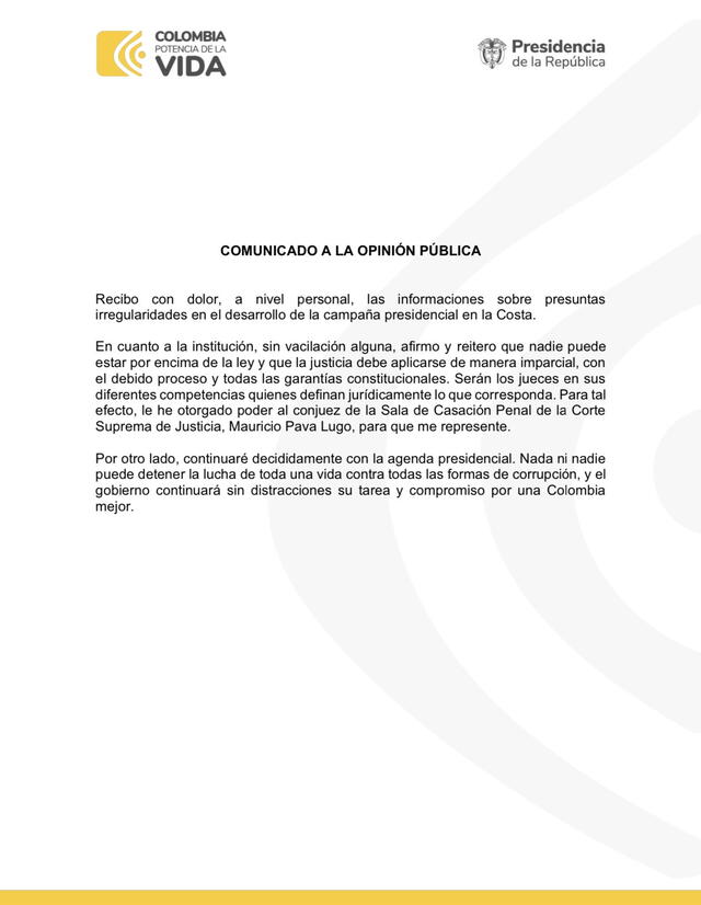 Gustavo Petro anunció que lo representará un conjuez de la Corte Suprema en el escándalo que reveló su hijo Nicolás. Foto: Twitter @petrogustavo 