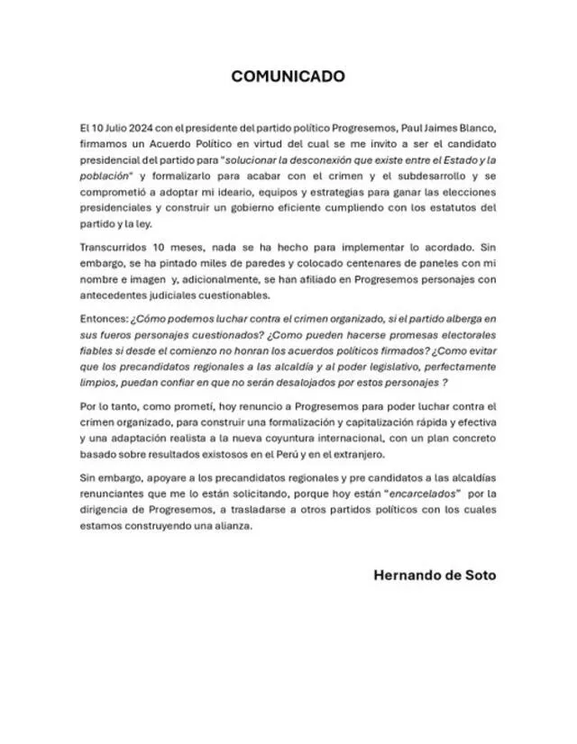Carta de renuncia de Hernando de Soto Carta de renuncia de Hernando de Soto