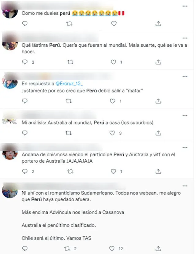 Comentarios de los internautas tras eliminación del Perú. Foto: captura Twitter