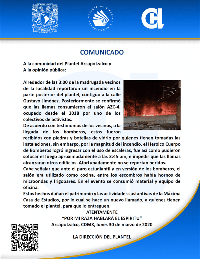 Incendio CCH Azcapotzalco