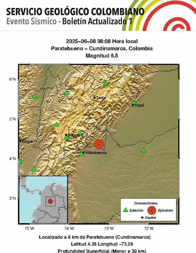 Reporte de sismo en Colombia, según el SGC. Foto: SGC/X Reporte de sismo en Colombia, según el SGC. Foto: SGC/X