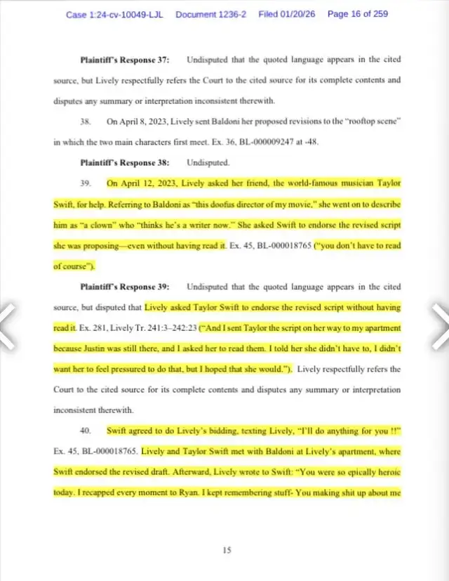 Conversaciones difundidas entre Blake Lively y Taylor Swift. Foto: 'X'   