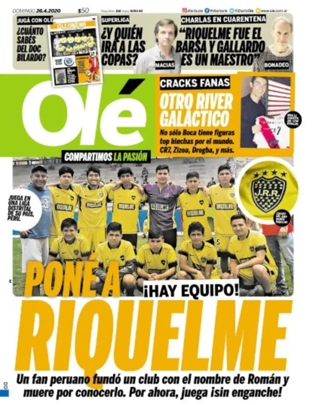 Diario Olé sacó en la contra la historia del Club Juan Román Riquelme