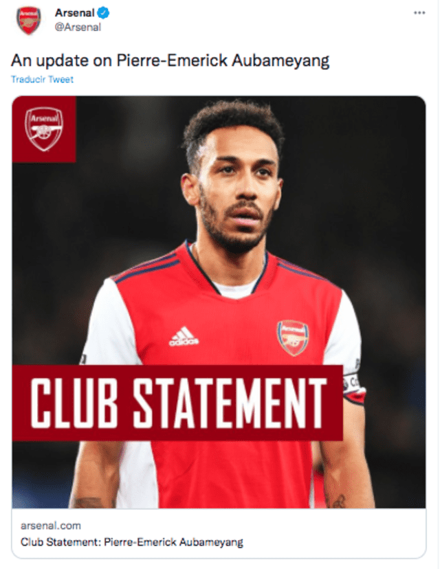 Arsenal dio a conocer la noticia a través de sus redes sociales. Foto: captura Twitter Arsenal