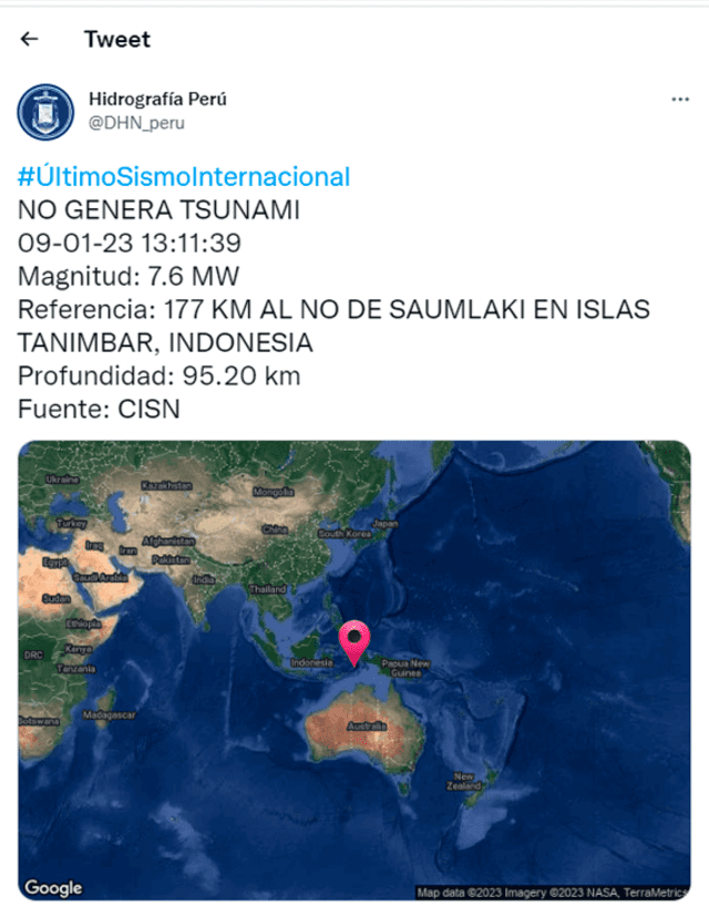 Marina de Guerra descarta tsunami en el litoral peruano tras terremoto en Indonesia. Foto: Twitter