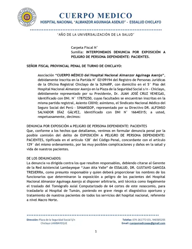 Denuncia de traslado de tomógrafo de HAA.