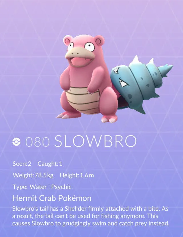 Slowbro en la PokéDex de Pokémon GO.
