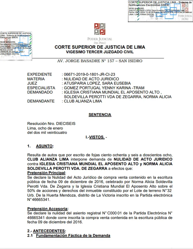 Fallo de la Corte Superior de Justicia de Lima. Foto: Poder Judicial   