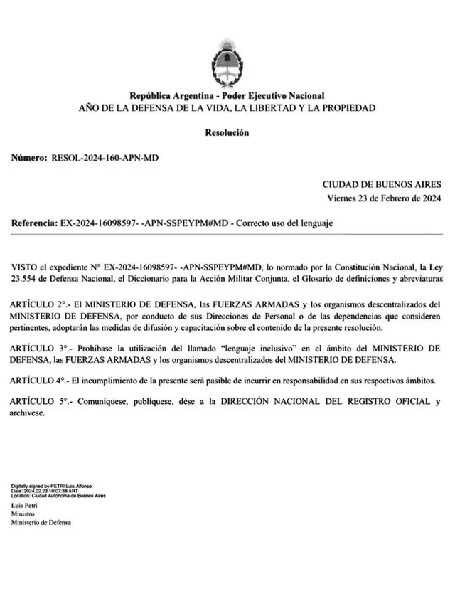  Resolución del Poder Ejecutivo Nacional de Argentina. Foto: Gobierno de Argentina<br>    